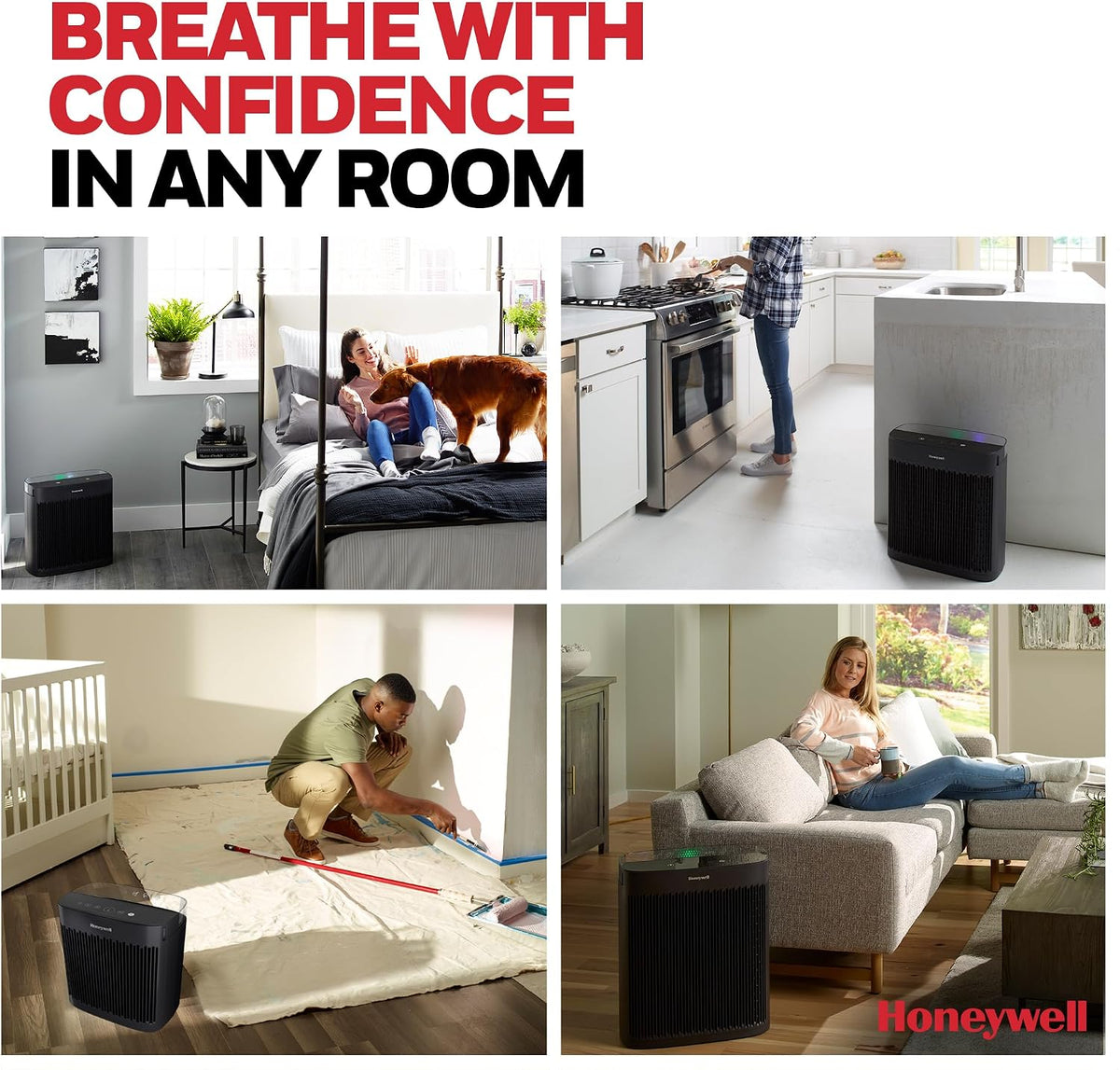 Honeywell HEPA Air Purifier for Home and Large 1700 ft² Rooms, Black