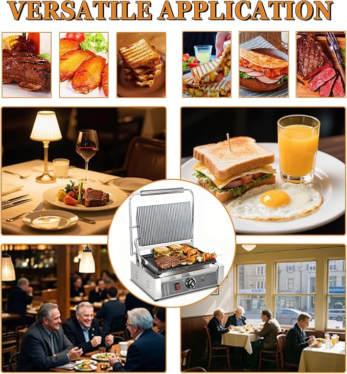 CTJ Commercial Panini Press Stainless Steel Electric Sandwich Maker - 2200W