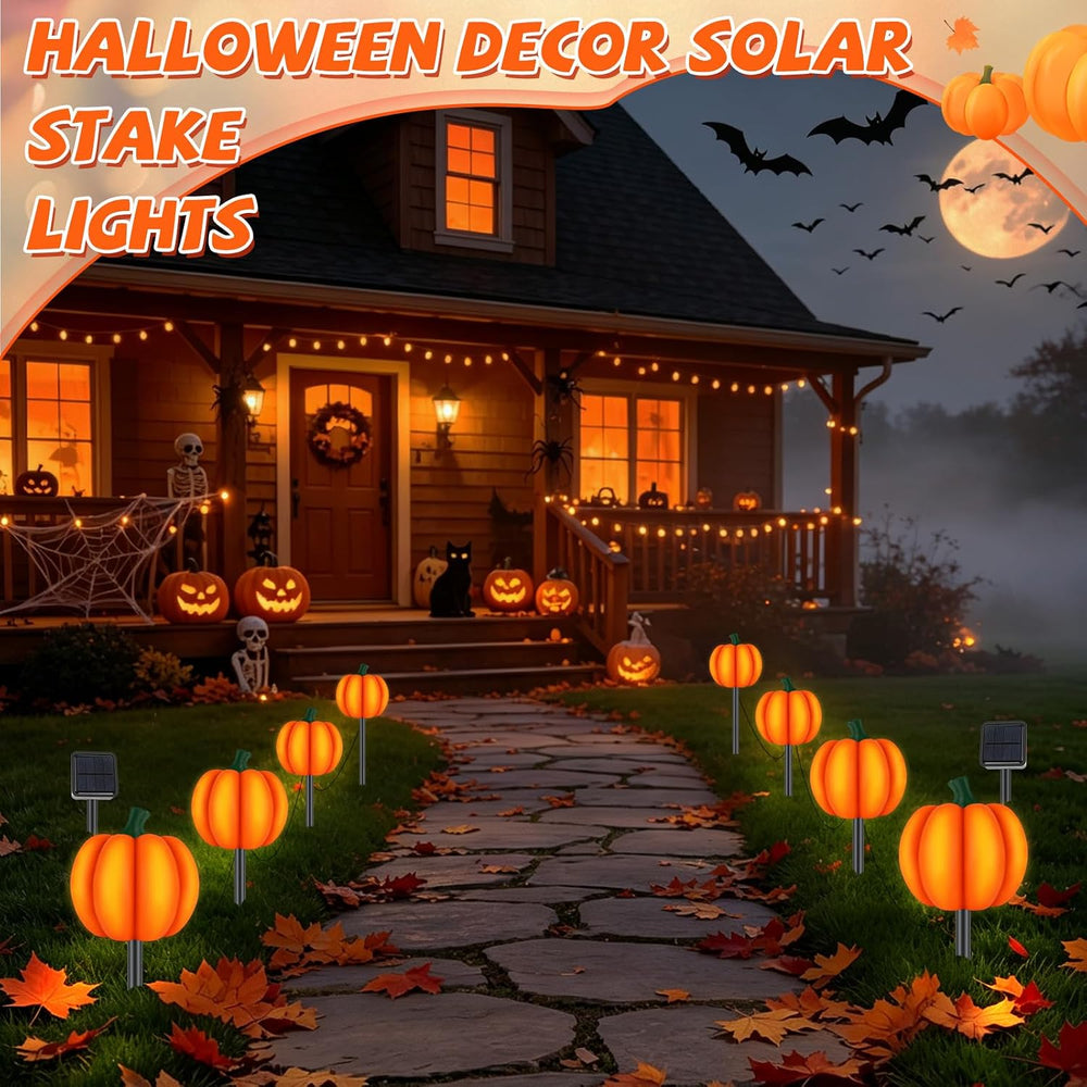 4-in-1 Pumpkin Solar Lights Outdoor Halloween Decorations Fall Stake Lights