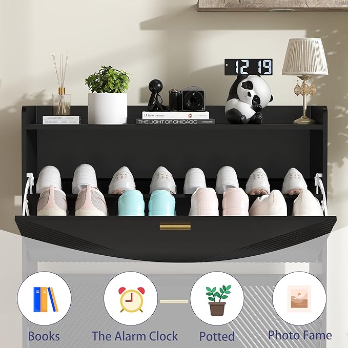 Shoe Cabinet Storage for Entryway: 32" Black Shoe Organizer Cabinet