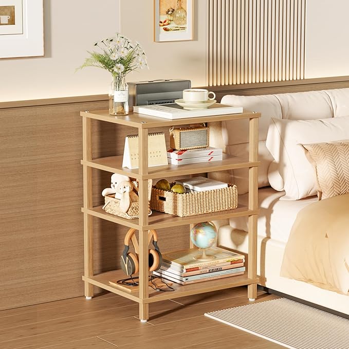 LELELINKY 4-Tier AV Media Player Stand Set of 2, Natural Stereo Cabinet
