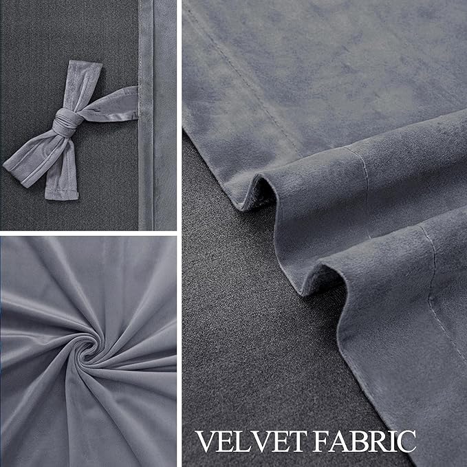 JIUZHEN Grey 60 x 96 inches Velvet Blackout Curtains