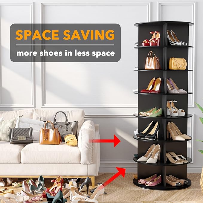 SpaceAid 7 Tier Rotating Shoe Rack Tower, Spinning Shoe Display Lazy Susan