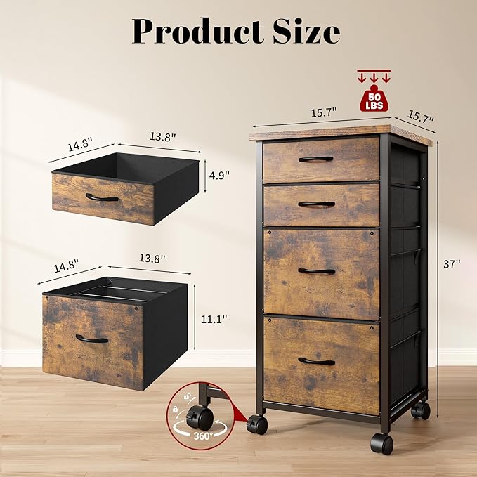 4 Drawers Mobile File Cabinet Vertical Filing Cabinet