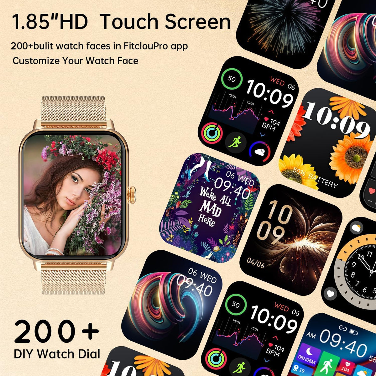 smart watch for women men (answer/make calls) 1.85" on a desk or shelf