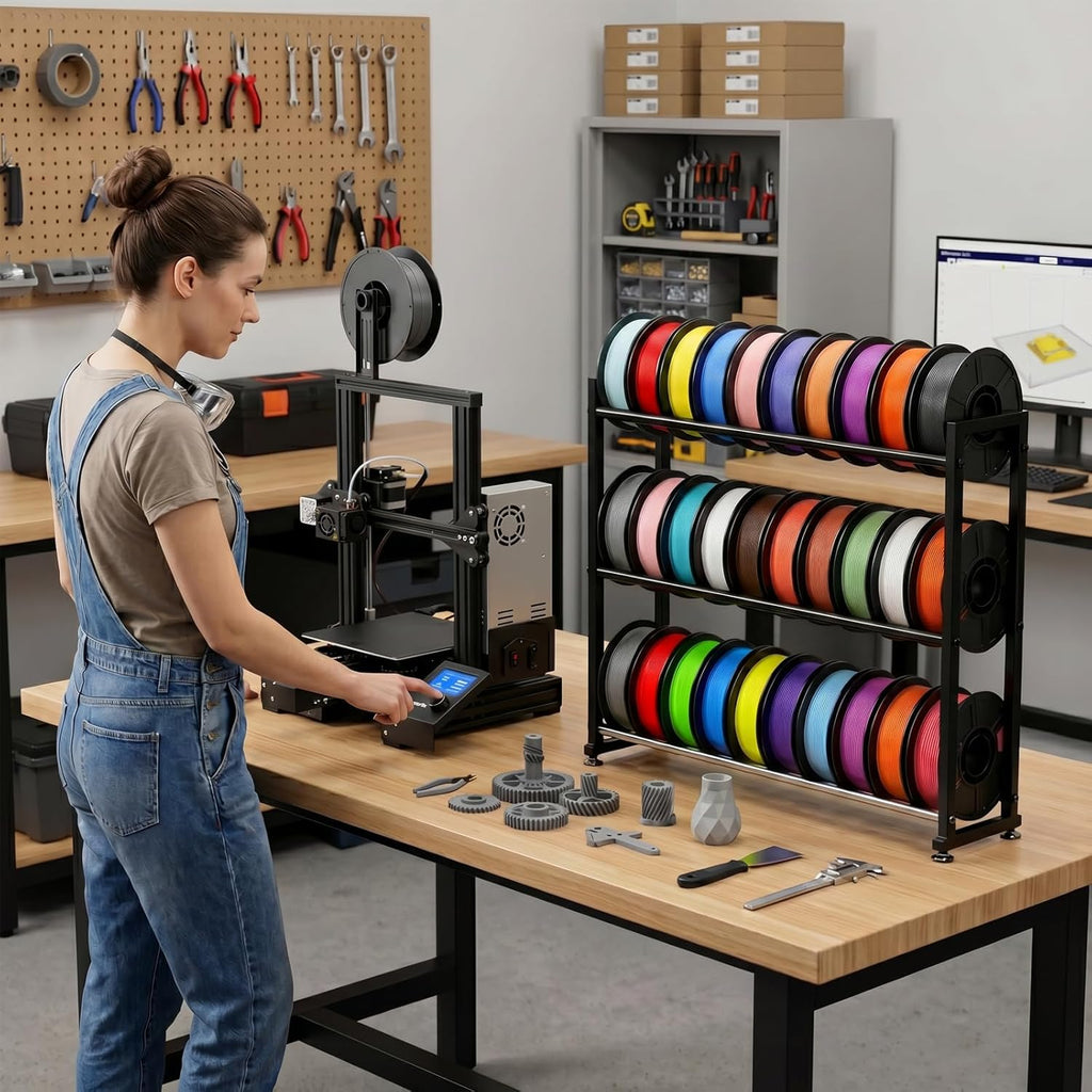 3-Tier 3D Filament Storage Rack - Heavy Duty Metal Spool Shelf for 30 Rolls