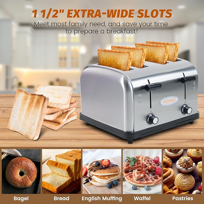 Hakka Toaster 4 Slice, Heavy-Duty Stainless Steel Toasters Commercial Toaster