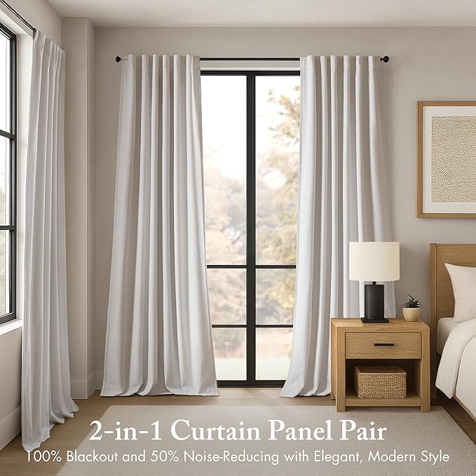 Madison Park Karien 100% Blackout Curtains 52x108 – White, 2-Layer Noise (2-PK)