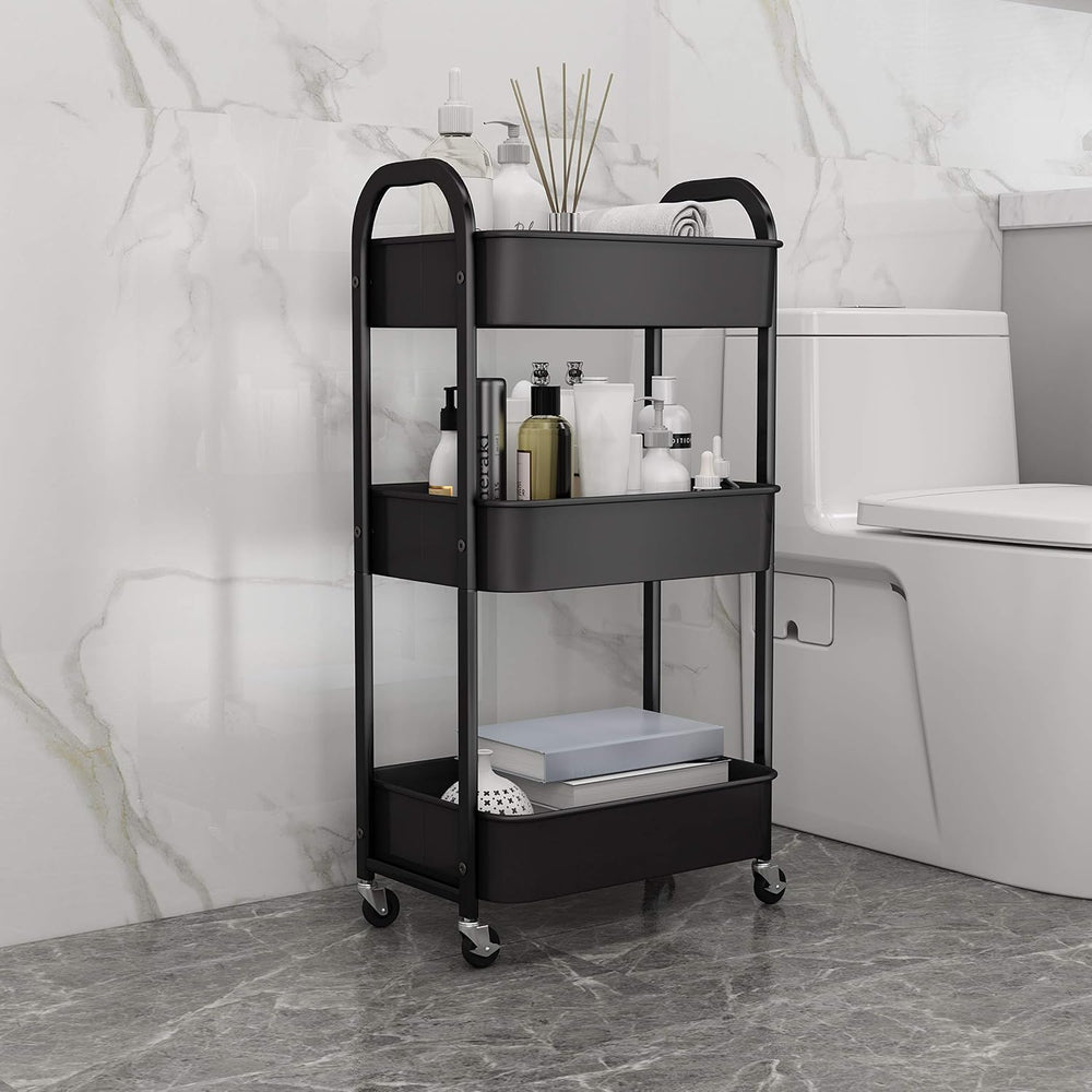 3-Tier Rolling Utility Cart with Caster Wheels Easy Assembly, Black