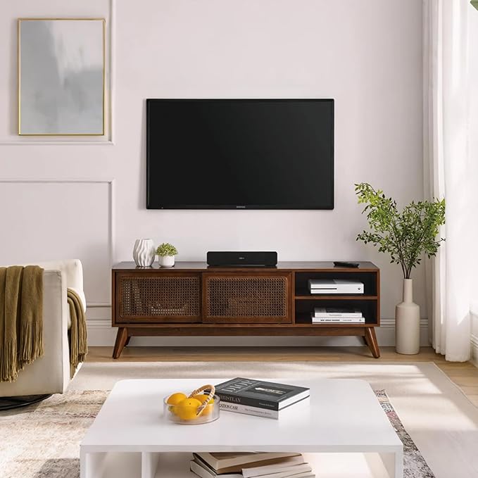 LKTART TV Stand for TVs up to 65'', Mid Century Modern Entertainment Center