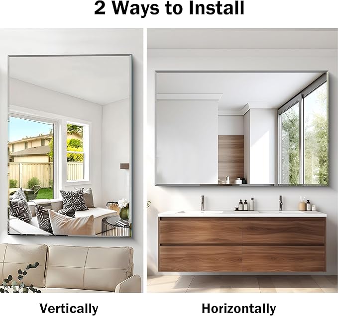 CILIBER 60x40 Large Beveled Mirror, Frameless Beveled Bathroom Mirrors