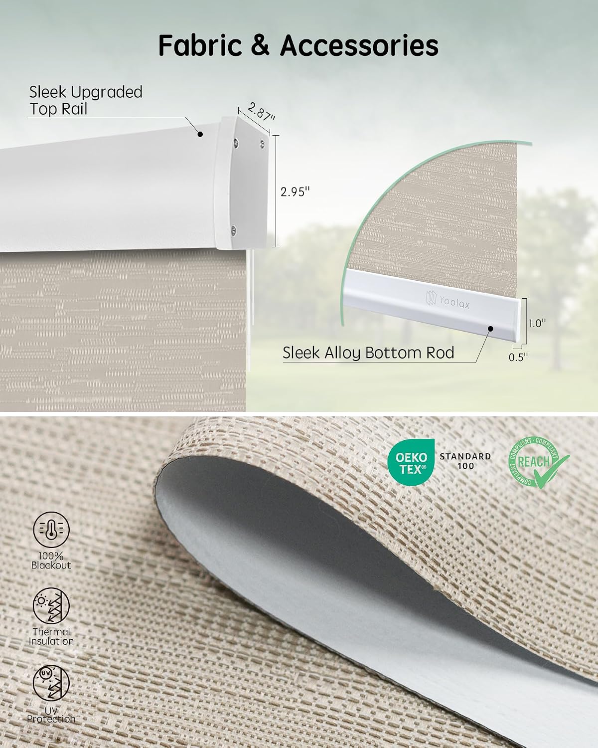 Yoolax Motorized Blinds with Remote, Blackout Jacquard Coffee, 23"W x 72"H