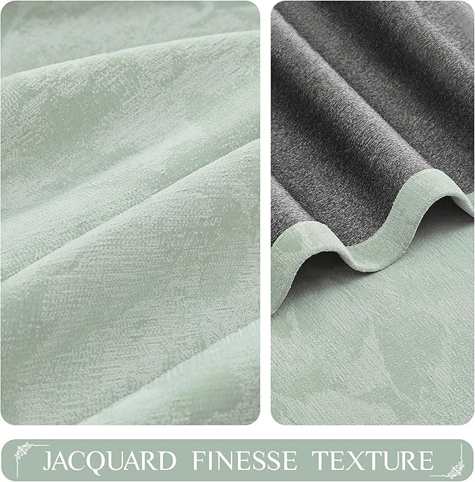 Beauoop Green Floral Jacquard Blackout Curtains 96 Inches Long 2 Panels