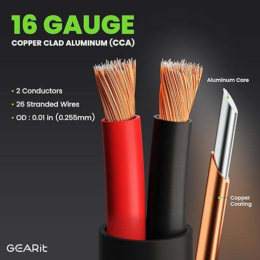 GEARit Outdoor Speaker Wire CL3 Rated, 16 Gauge Speaker Wire, Speaker Cable 100
