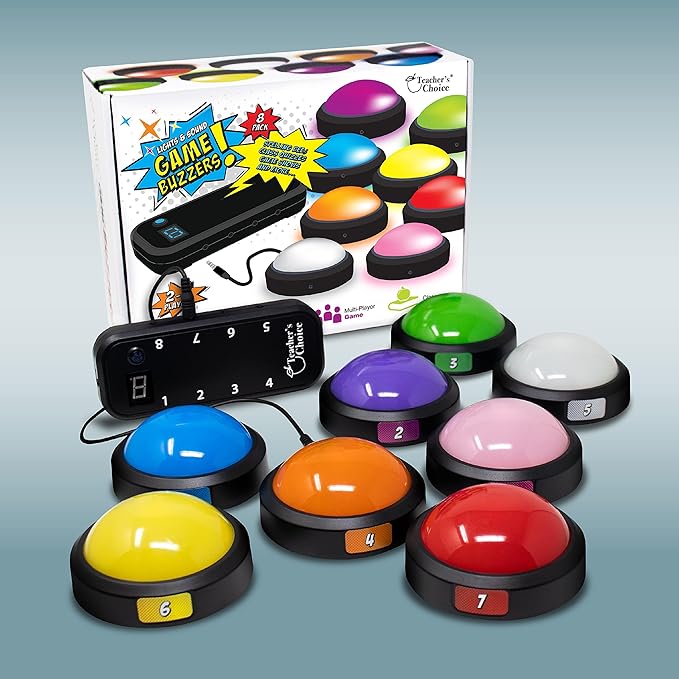 Teacher's Choice Light Up Game Buzzer System, Displays The Winning Player Loud (8 Pack)