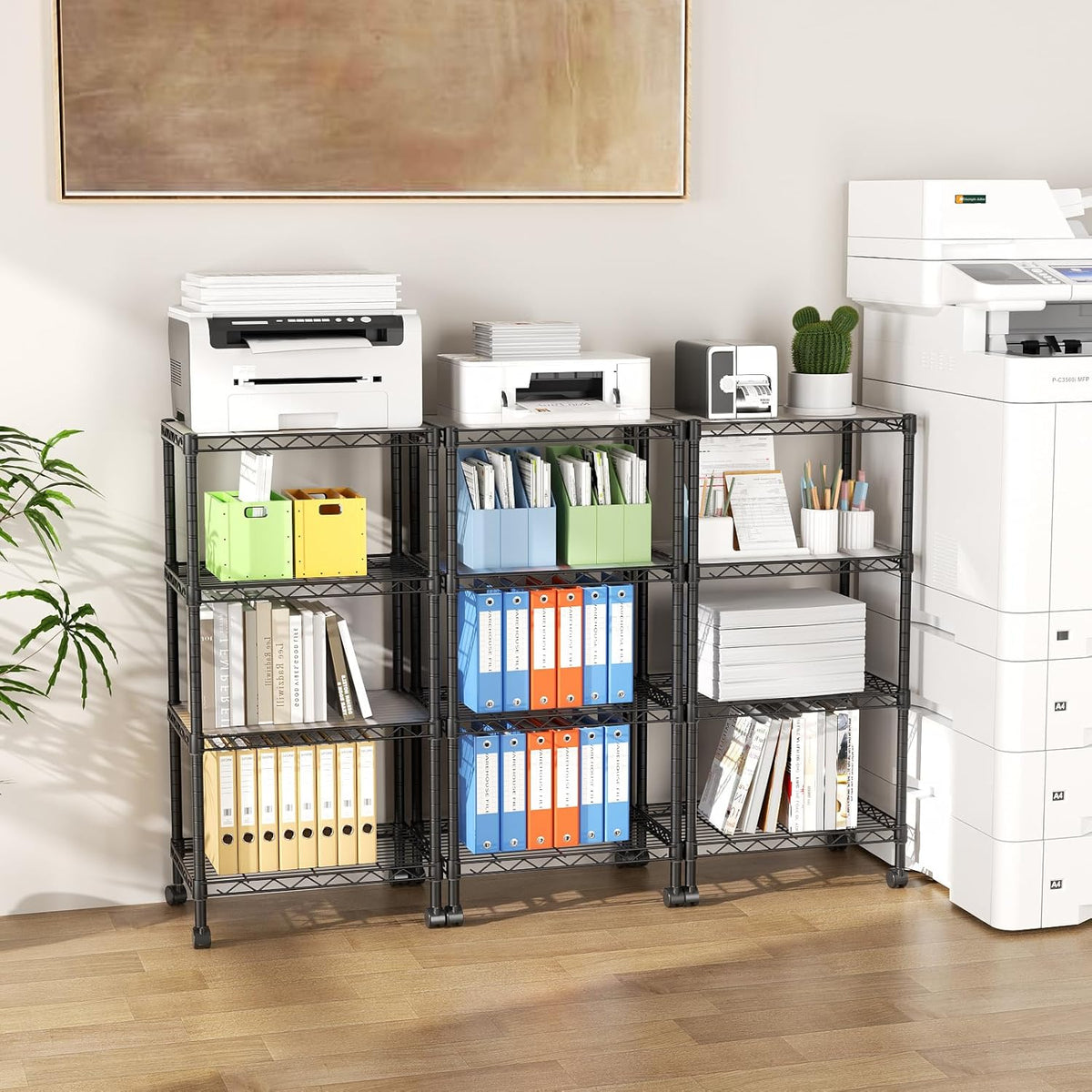 SINGAYE 4 Shelves Storage Shelf Wire Shelving Unit Metal Adjustable Wheels