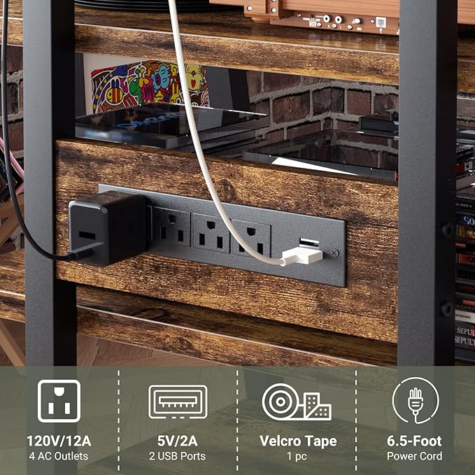 Besiost AV Media Stand with Outlets, Media Console with LED Lights, Stereo
