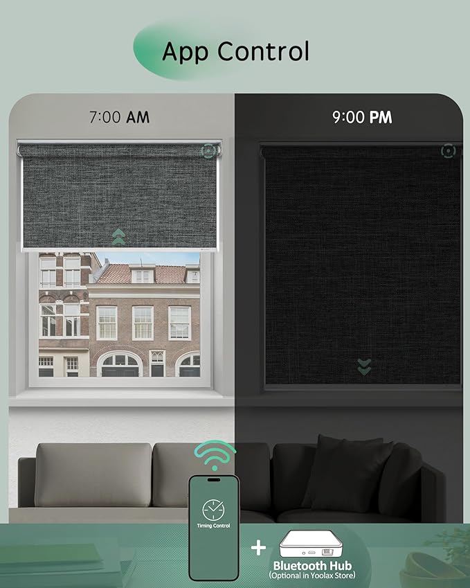 Yoolax Motorized Blinds App Control, Cordless Automatic Shades Roller Window