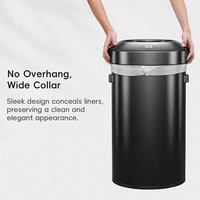 EKO 16-Gallon Round Black Stainless Steel Open Top Trash Can, Large Commercial