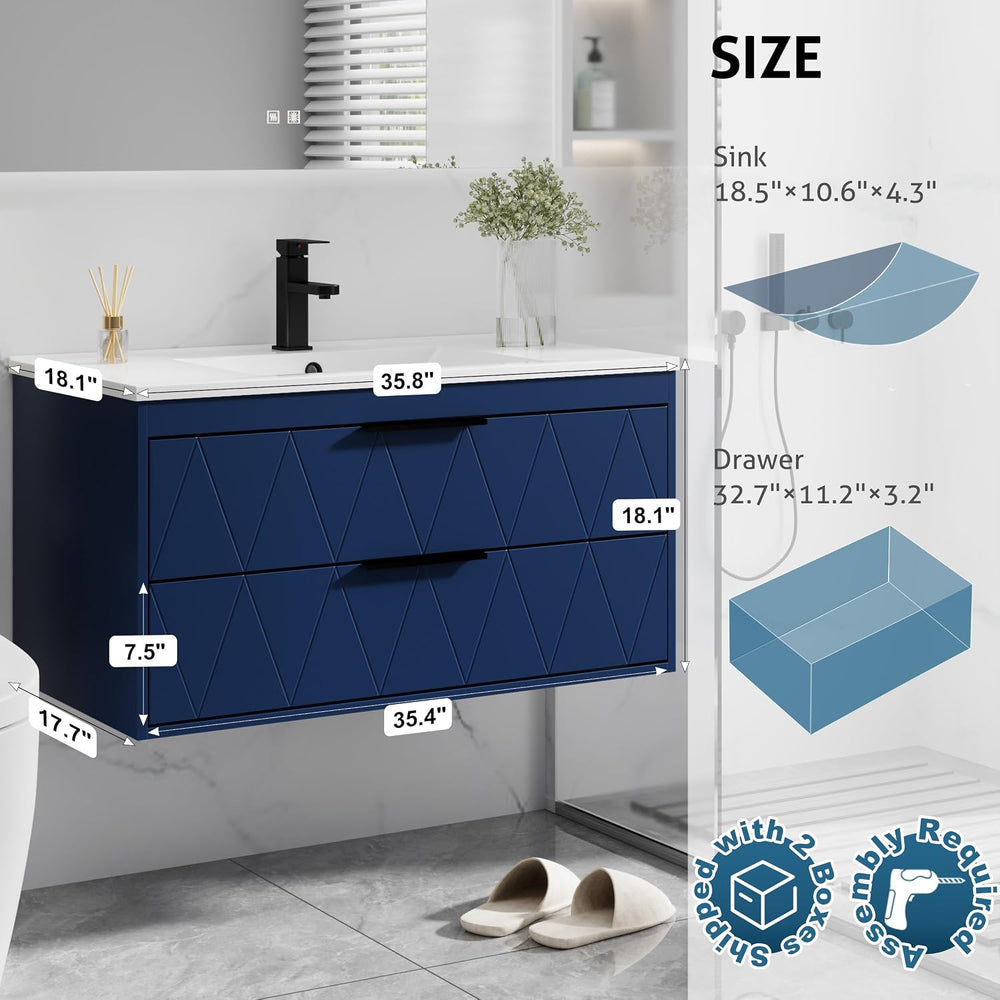 eclife 36" Floating Bathroom Vanity with Sink Combo, Modern Wall-Mounted...