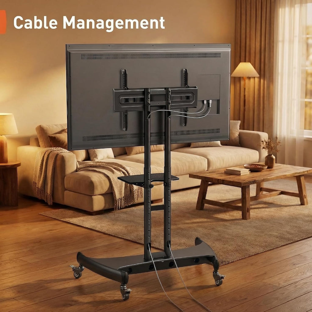 perlegear rolling tv stand for 32-84 inch tv, front angle view