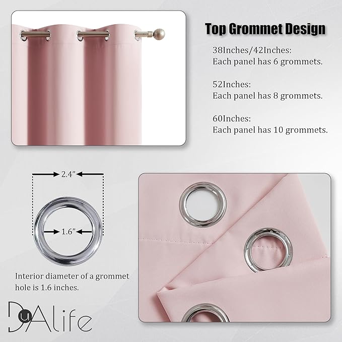 DUALIFE Blackout Curtains Baby Pink 90 Inch Length
