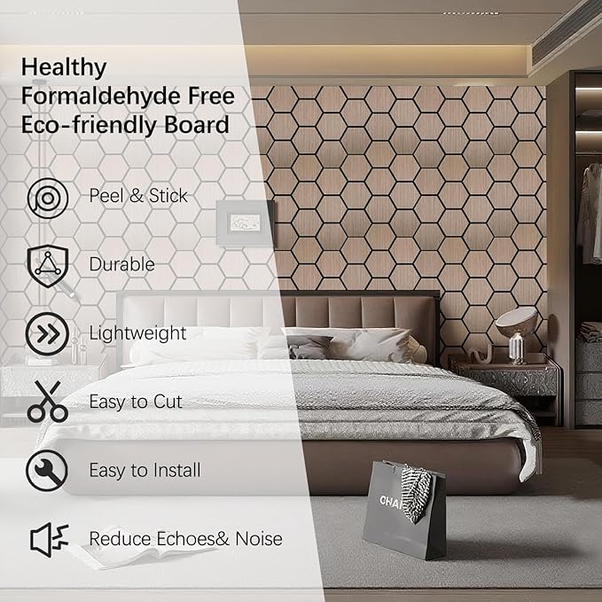 Hexagon Acoustic Wall Panels, Self-Adhesive Sound Absorbing Wall Panel by ARMURO (4 Pack)