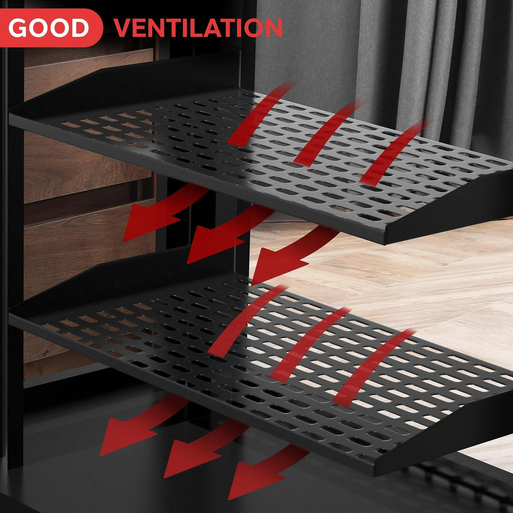 Pyle 19-Inch 1U Server Rack Shelf - 4 Pcs Vented Metal Shelves for Optimal Airflow, Wall or Rack MountableSupports up to 110 lbs, 17 x 10’ Shelf Tray for Cabinets, Computers & Network Equipment