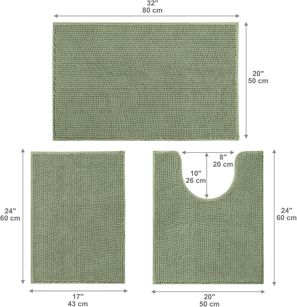 Urvoix Bathroom Rugs Sets 3 Piece, Non-Slip Chenille Bath Rug Set