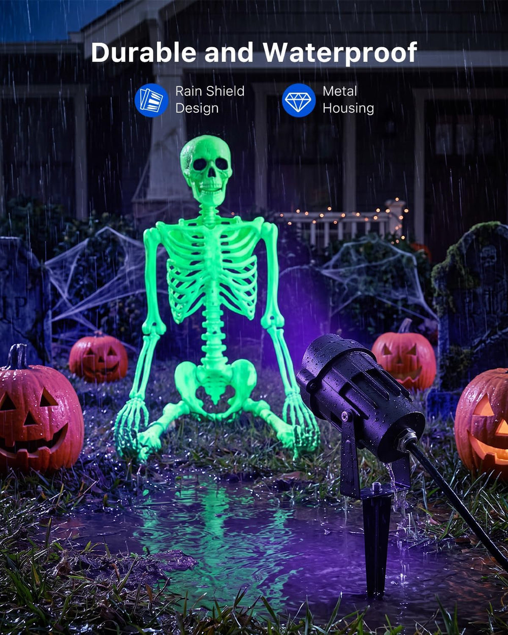 FALOVE 4 Pack 120V Blacklight Spotlight with 4.92ft Cord to Halloween Decor