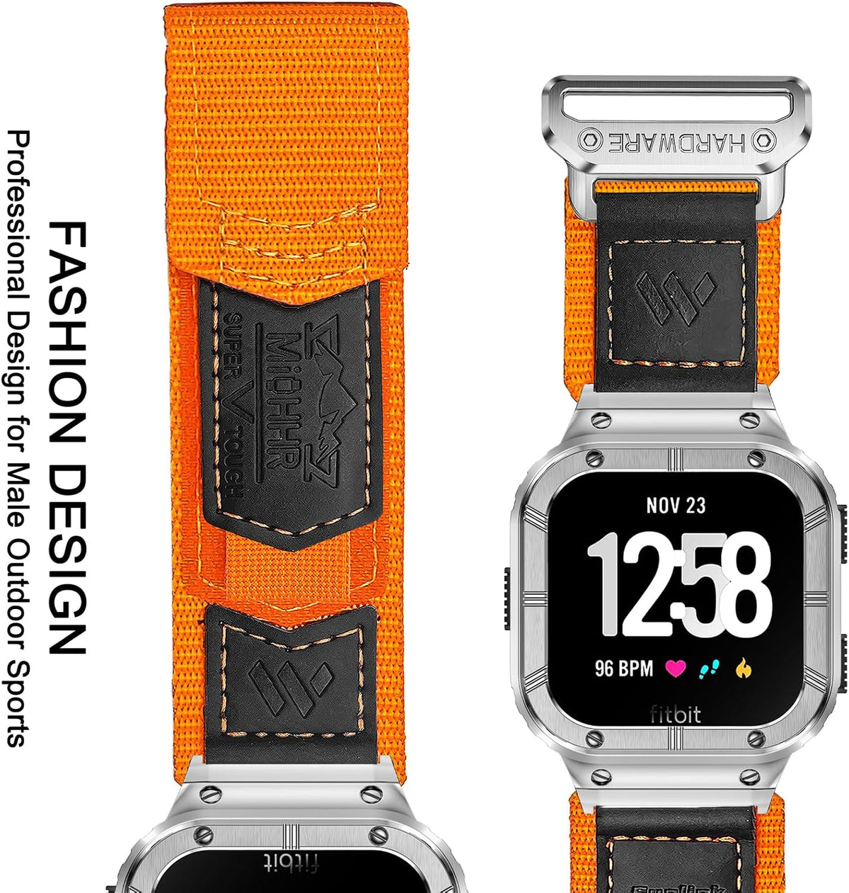 MioHHR Nylon Bands with Stainless Steel Case for Fitbit Versa 4 3 2 1 Lite