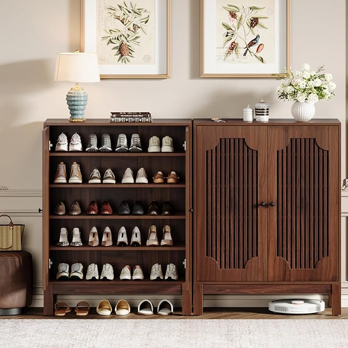 Tribesigns Shoe Cabinet with Doors, 5-Tier Shoe Storage Cabinet with Adjustable (Set of 2)