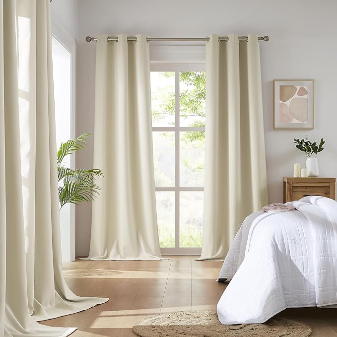 DUALIFE 96 Inch Length Cream Beige Curtains Blackout Window Drapes