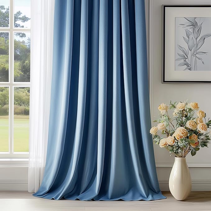 FMFUNCTEX Velvet Blackout Curtains Blue Thermal Insulated Curtains