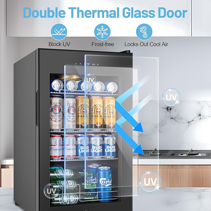 Beverage Refrigerator Cooler, 17 Inch 120 Cans Freestanding Mini Fridge