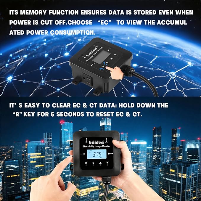 briidea Electricity Usage Monitor, 4-Outlet Power Consumption Watt Voltage Amp