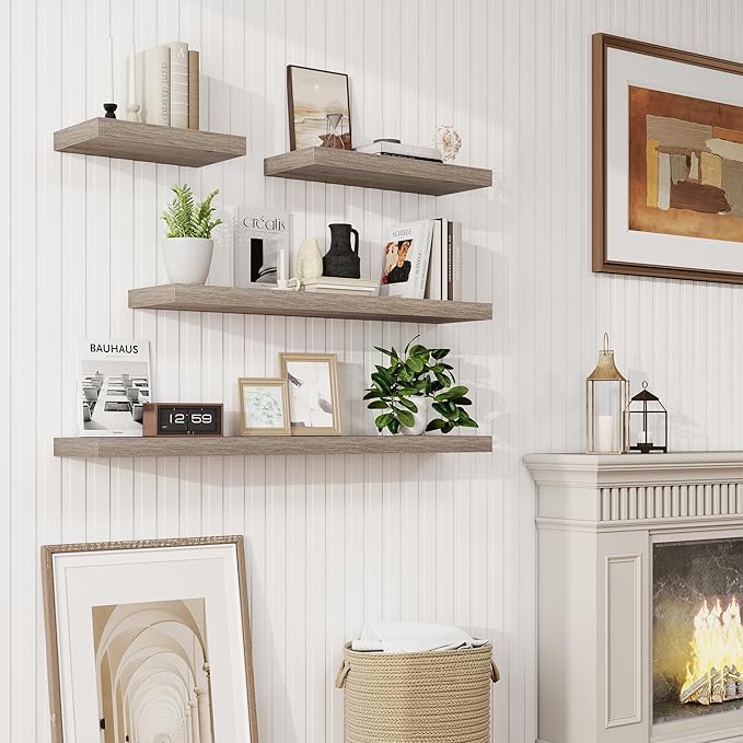 32in Floating Shelves for Wall, 2 Pack Long Wall Mounted Engineered Wood Shelves
