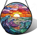 DASTOLL Stained Glass Window Hanging, Clouds and Sea Waves Suncatcher Diamond