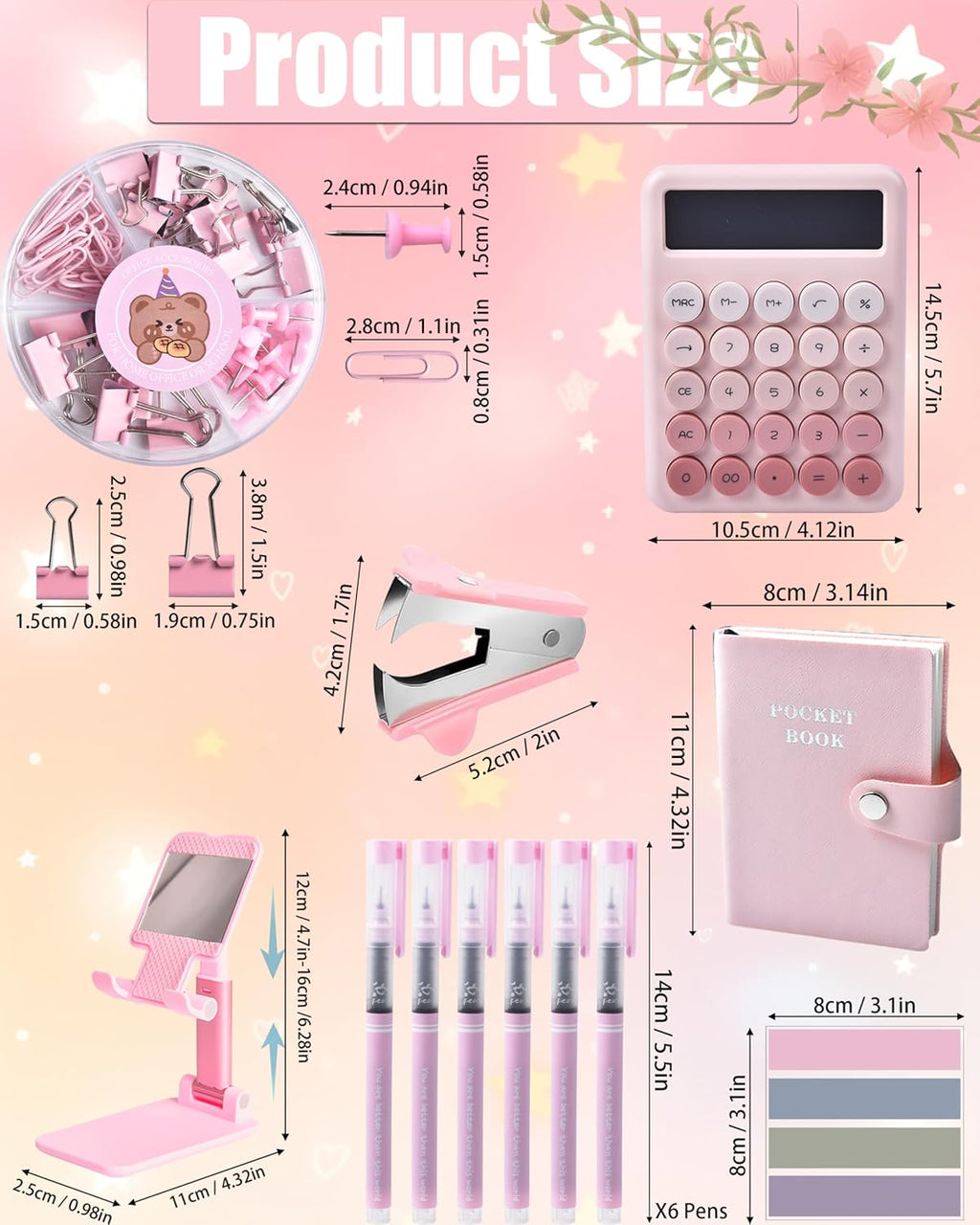 lxevihk pink desk accessories 21-piece office supplies gift on a desk or shelf