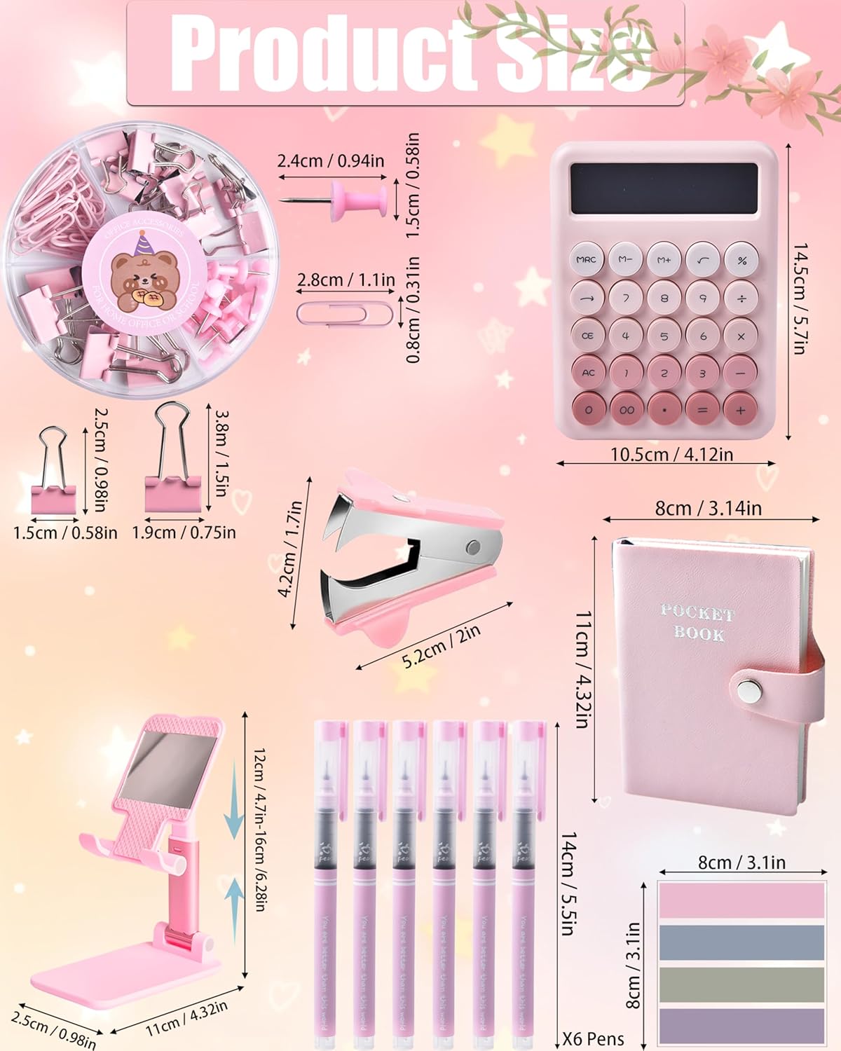 lxevihk pink desk accessories 21-piece office supplies gift on a desk or shelf
