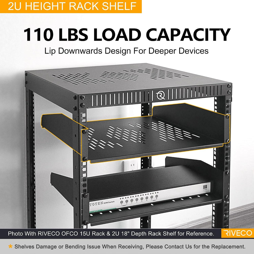 RIVECO 2U Server Rack Shelves for 19" Network Cabinet, Rack Mount Vented...
