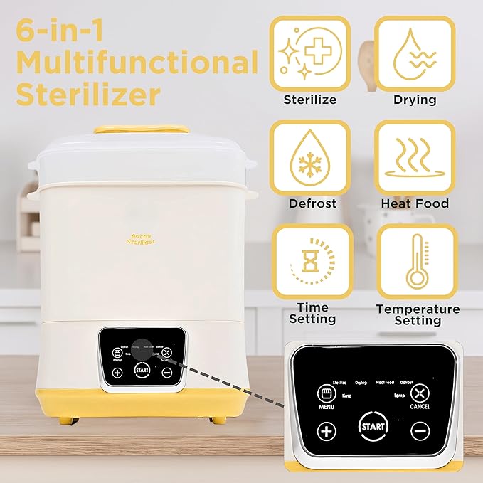 6-in-1 Electric Bottle Sterilizer and Dryer, Use as Baby Bottle Warmer