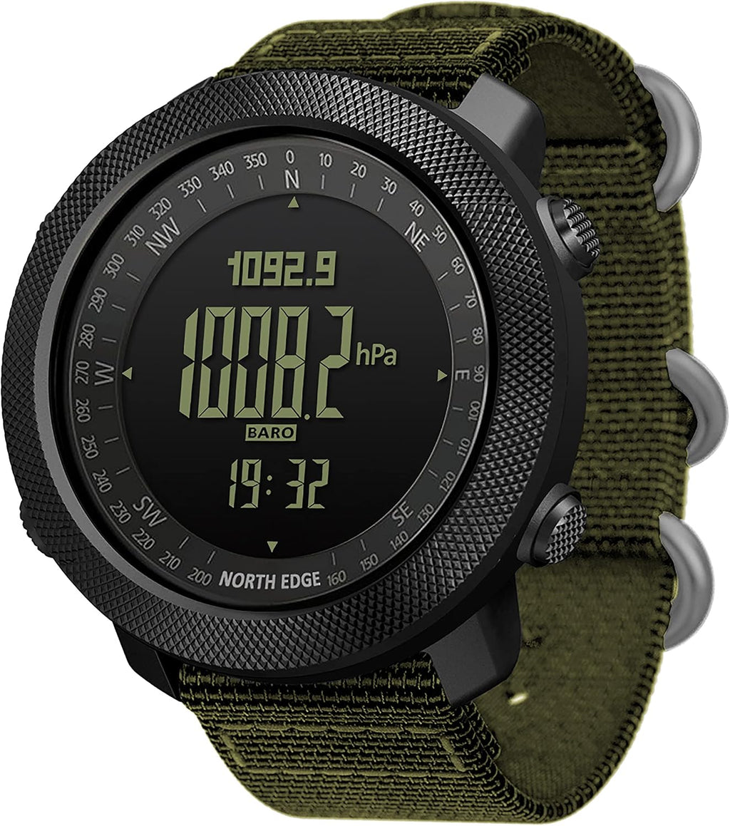 North Edge Apache Tactical Sports Watches for Men , Outdoor Survival Military Compass Rock Solid Digital Watches with Durable Band, Steps Tracker Pedometer Calories (Green)…
