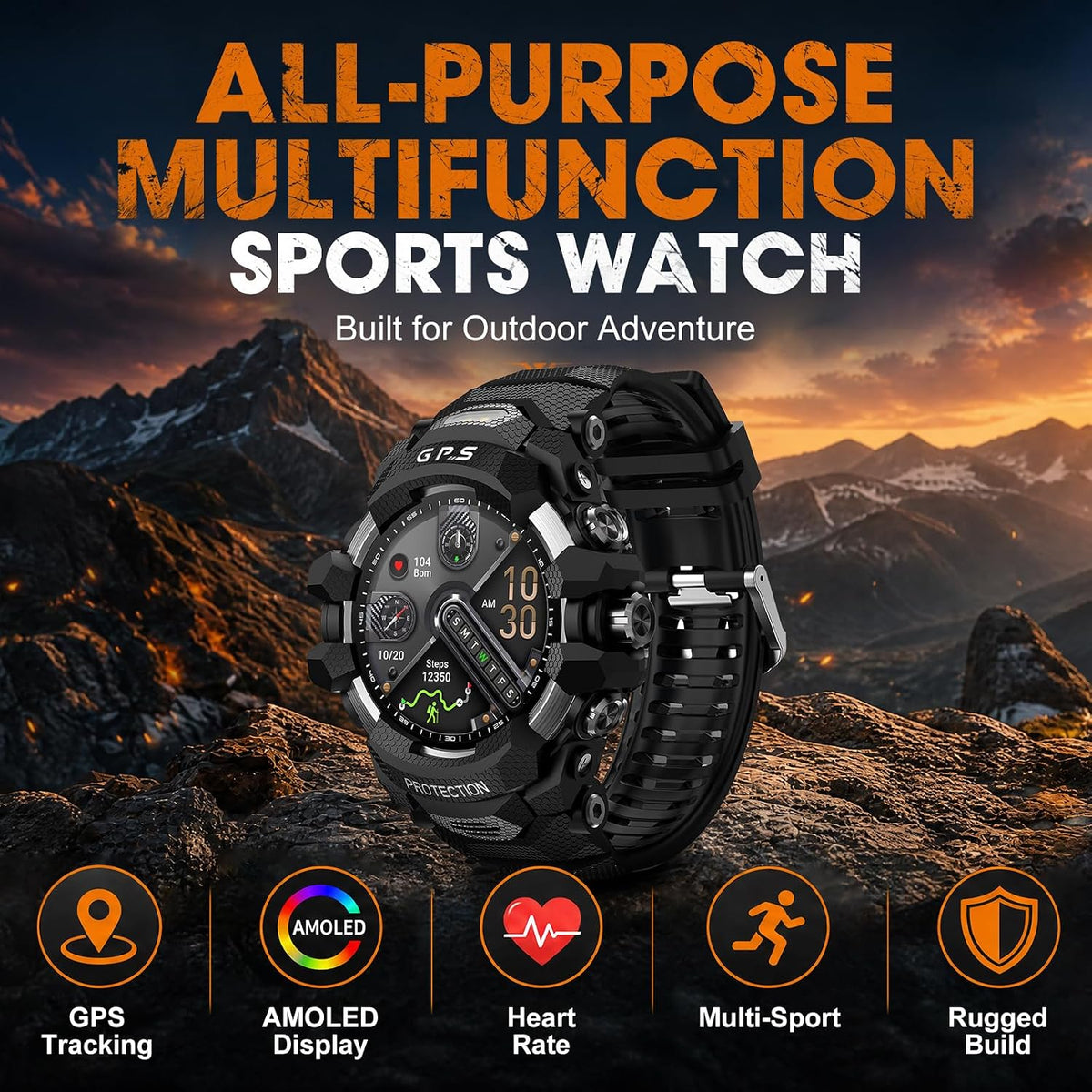 smart watch for men with built-in gps, 1.43" shown in use