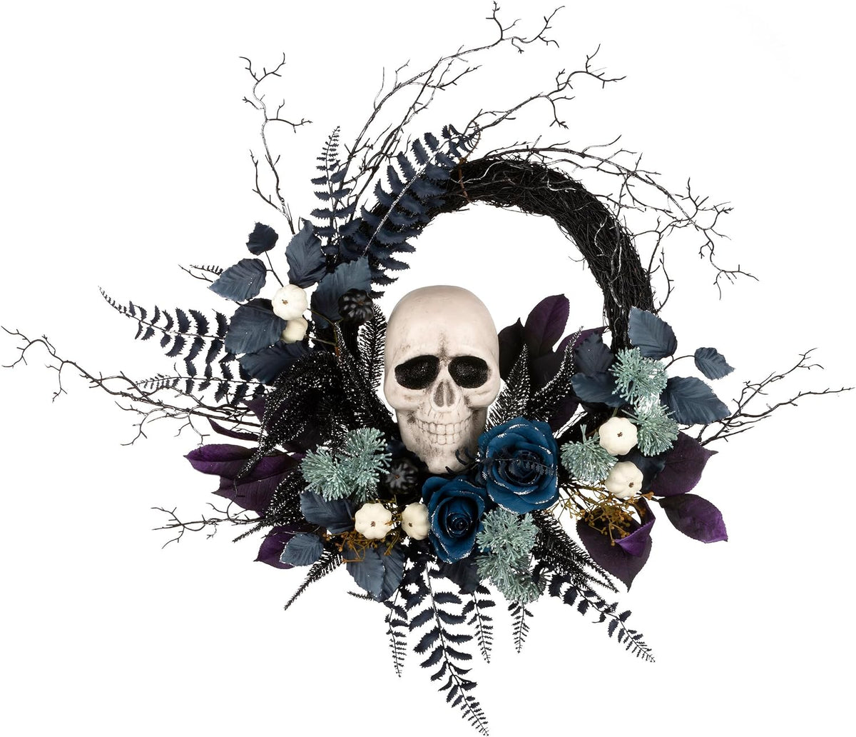 National Tree Company Artificial Halloween Skull Wreath, Black, 24inch