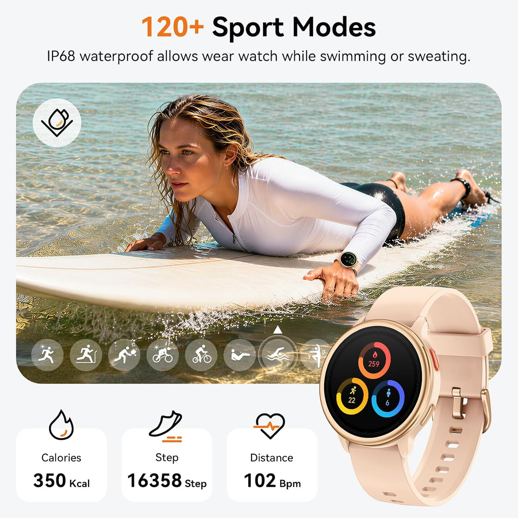 aeac smart watch for women, 1.27" hd smartwatch, close-up detail