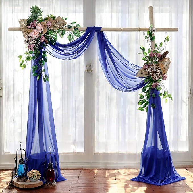 MDS Halloween Chiffon Draping Fabric - 2 Panel, 30" Wide x 100ft Long - Sheer Spooky Arbor & Canopy Drapery for Haunted House Backdrops, Party Ceilings, DIY Costumes & Themed Events - Royal Blue (Pack of 2)