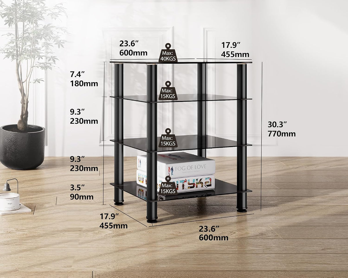 FITUEYES 4-Tier AV Component Media Stand Audio Rack for Storage, Black