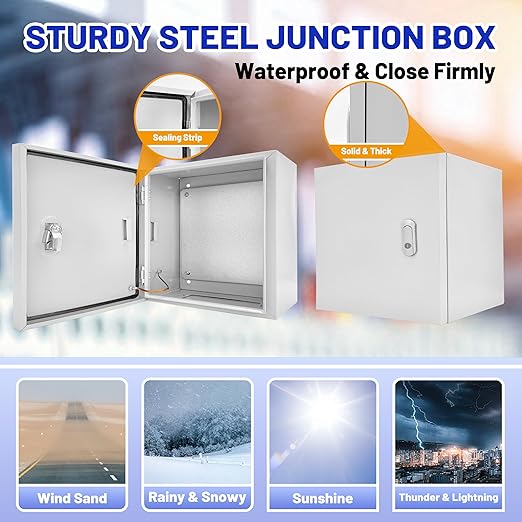 Outdoor Electrical Box 12 x 12 x 8''D NEMA 4X Enclosure Steel Box, Waterproof &