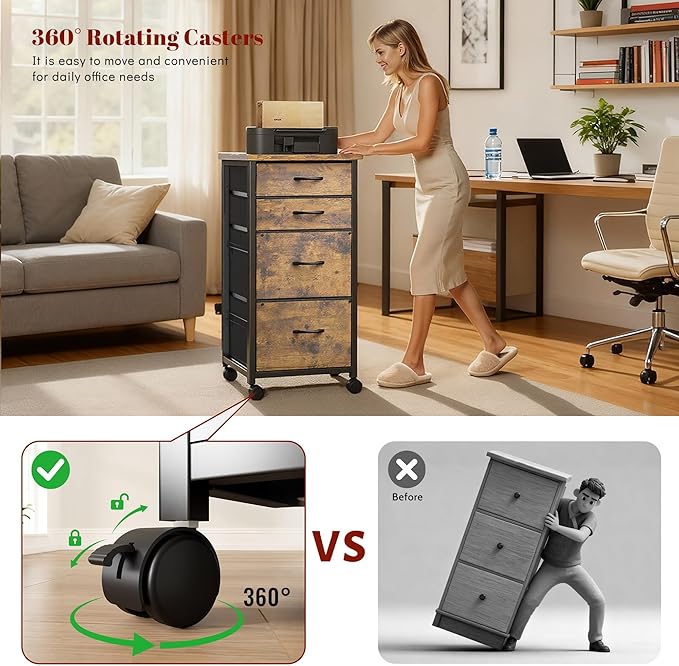 4 Drawers Mobile File Cabinet Vertical Filing Cabinet
